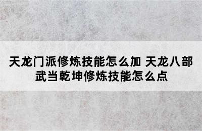 天龙门派修炼技能怎么加 天龙八部武当乾坤修炼技能怎么点